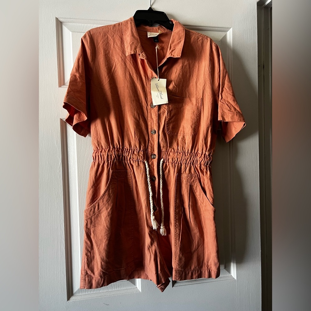 NWT Universal Thread Button-Up Short Sleeve Romper in Burnt Orange